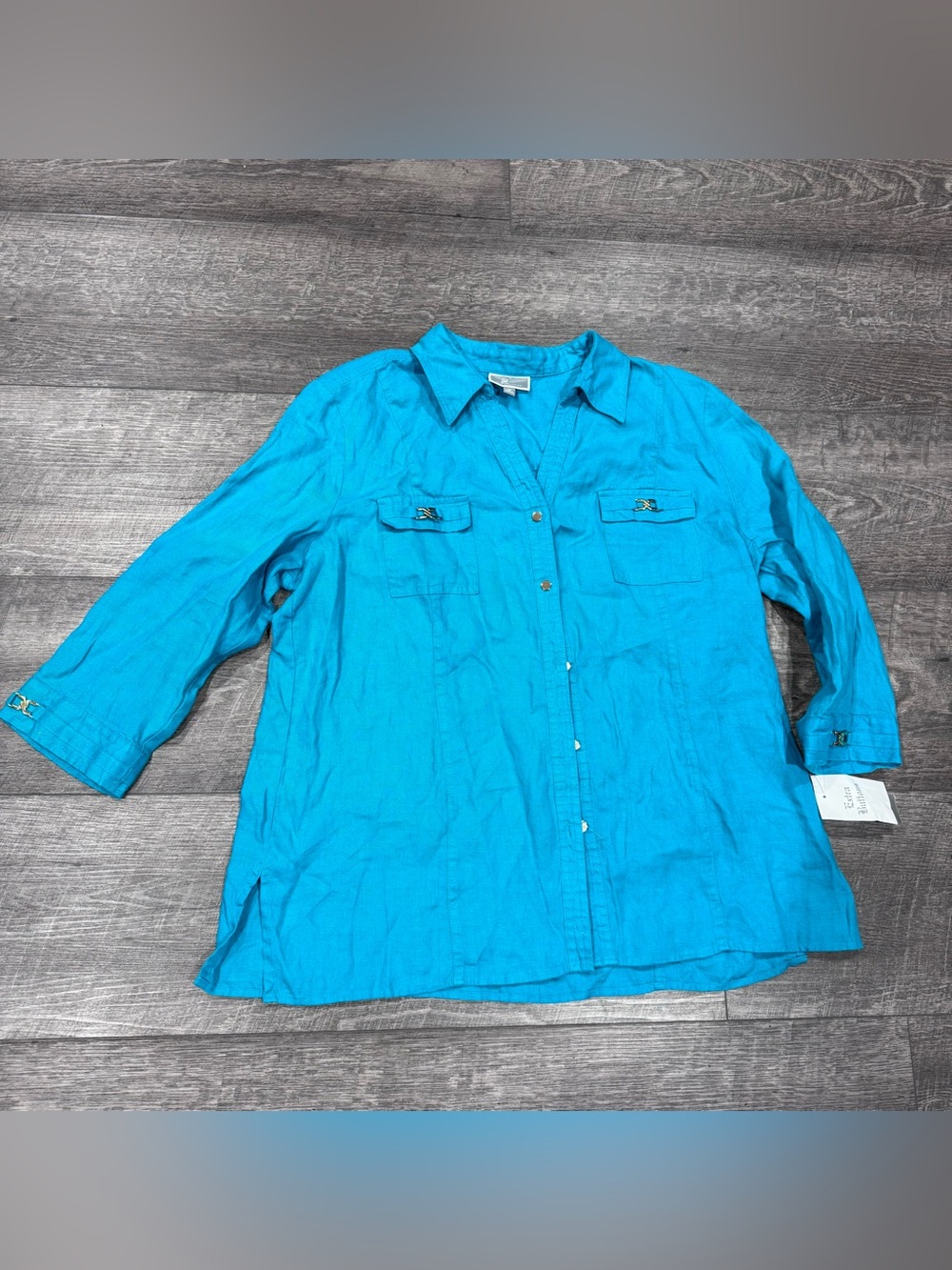 JM Collection size‎ 18 Turquoise Button-Up Shirt Linen